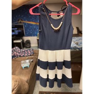 Brand New Navy/ White Dress with Necklace - Medium